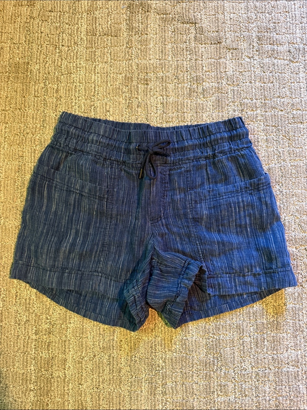 Athleta Navy Blue Striped Drawstring Shorts